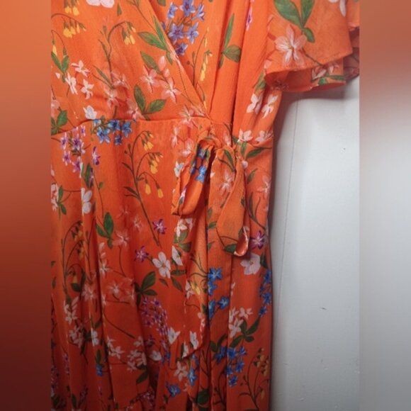 Calvin Klein Orange Floral High Low Dress - Picture 6 of 16